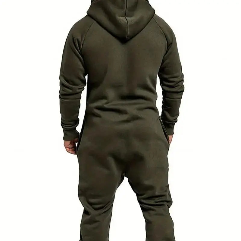 Set of 1 - Men's Hooded Fleece Lined Jumpsuit, Long Sleeve Full Zip Jumpsuit with Kangaroo BagGift