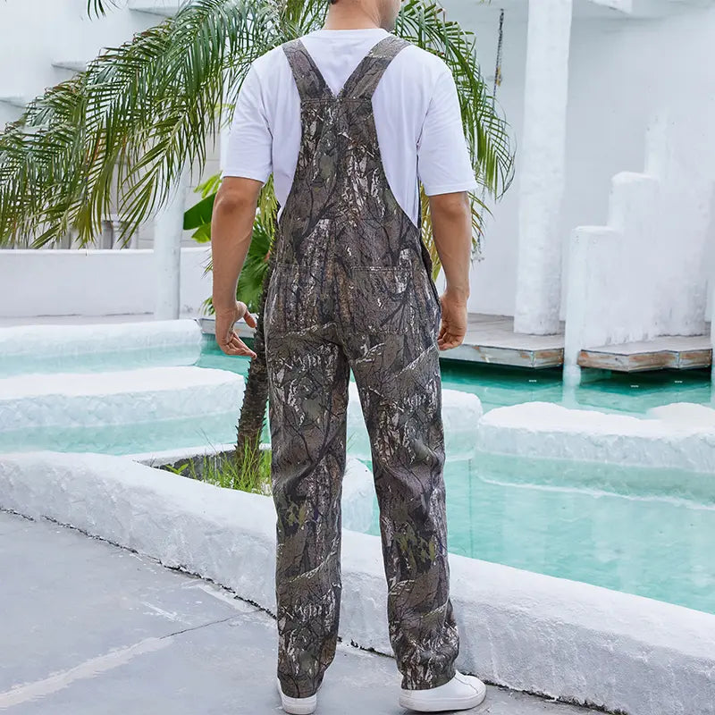 Yuanbang Stretchy Men's Camo Overalls Halloween Denim Camouflage Romper Fall Hunting Bib Turkey Season Gear Outdoor Workwear Jumpsuit Fashion Pattern Coveralls Menswear Daily Outfits Country Stuff Clothes Summer Winter Casual Pant Christmas Gifts for Guys