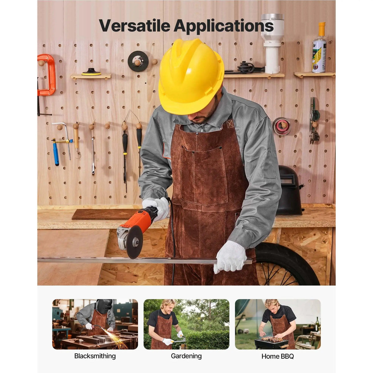 【toolupgrade】VEVOR Leather Welding Apron Split Leg, Heavy Duty Cowhide Flame Resistant Welding Pants for Men Women, Heat-Resistant Safety Apron with 3 Pockets for Woodworking, Gardening, Blacksmithing, L-Size