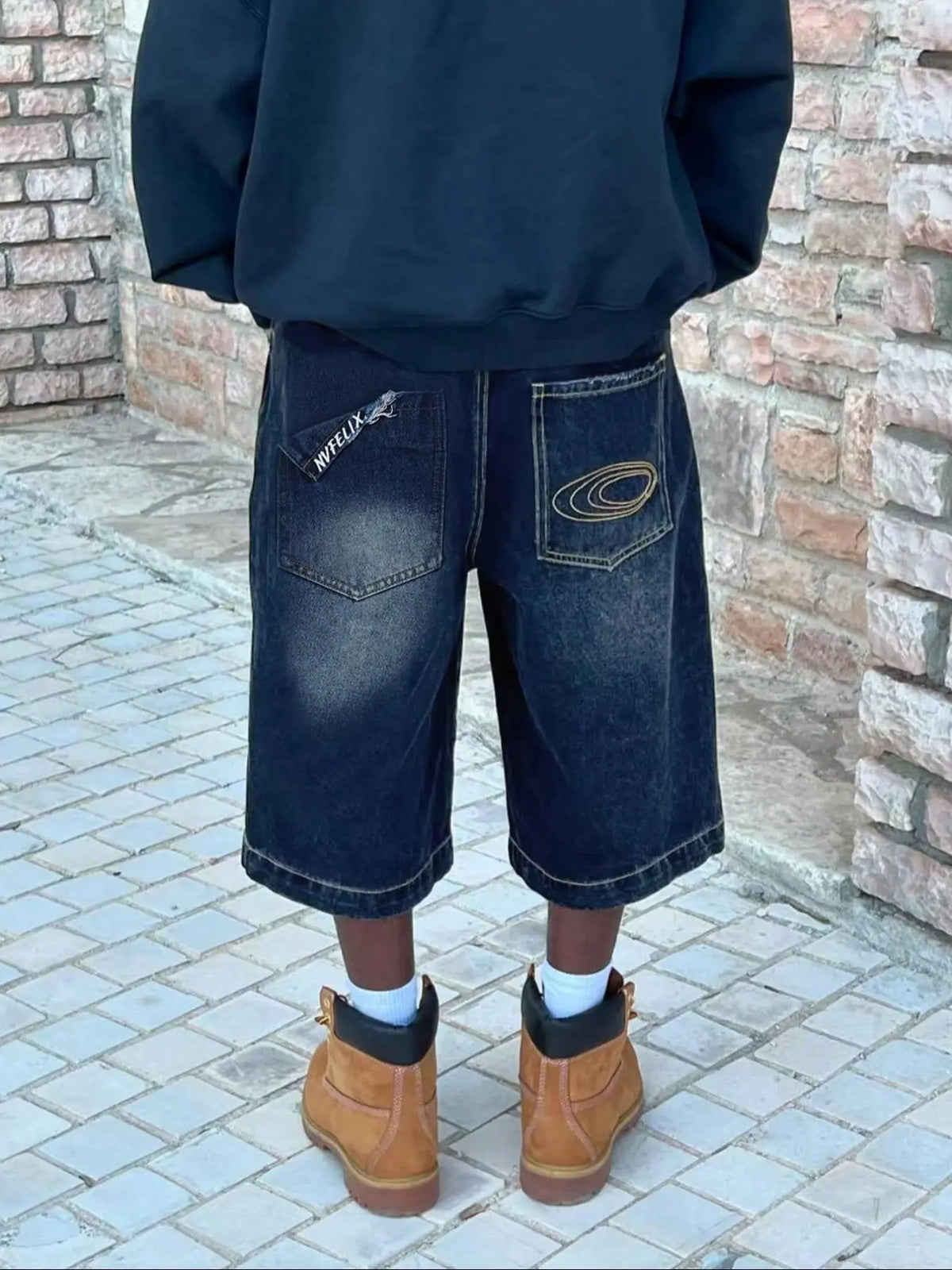 Men's Denim-Effect Dark Washed Distressed Print Straight Leg Pocket Shorts Loose Baggy Casual Comfy Denim Jeans Shorts for Summer, Fashion Menswear Men's Bottoms for Daily Wear, Streetwear