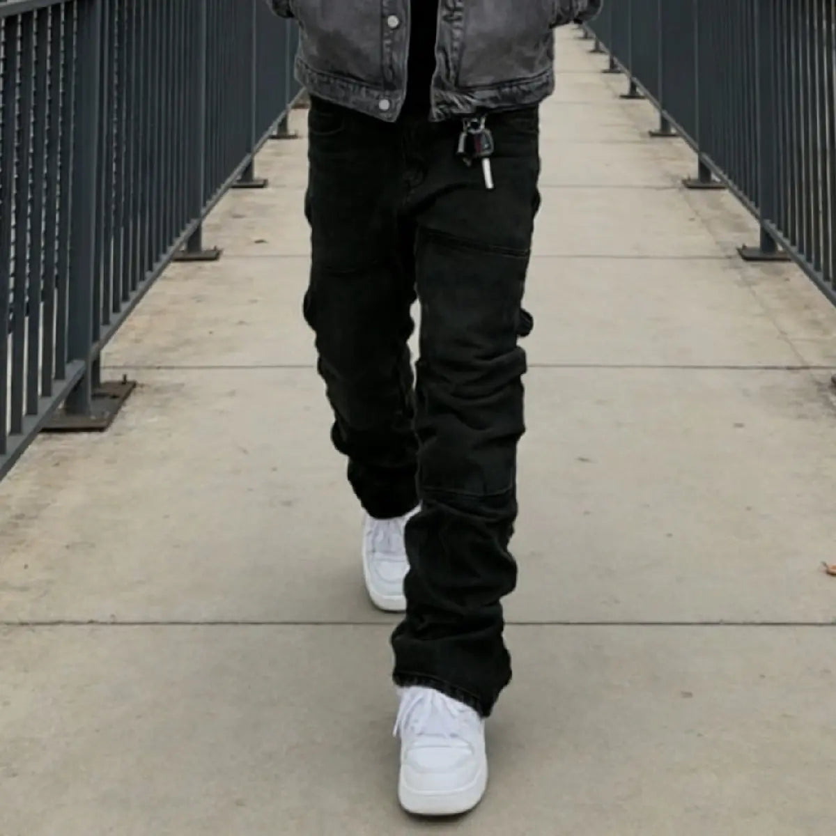 New Streetwear Men Stylish Baggy Regular Fit Jeans Men's Trousers Solid color Splice Loose Straight Casual Denim Pants Deals For You