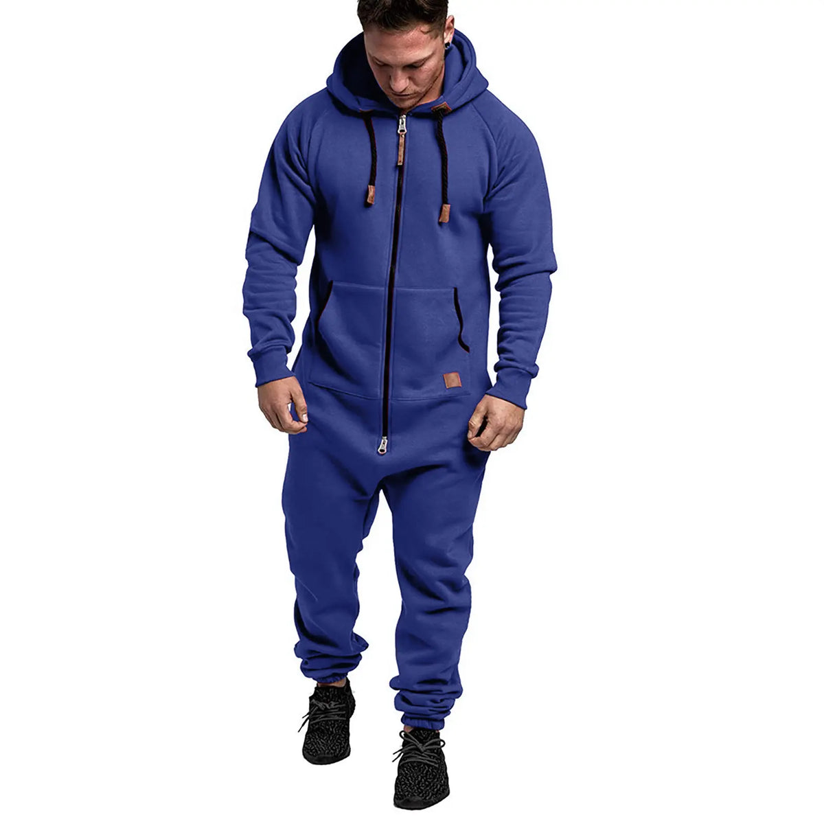 Set of 1 - Men's Hooded Fleece Lined Jumpsuit, Long Sleeve Full Zip Jumpsuit with Kangaroo BagGift