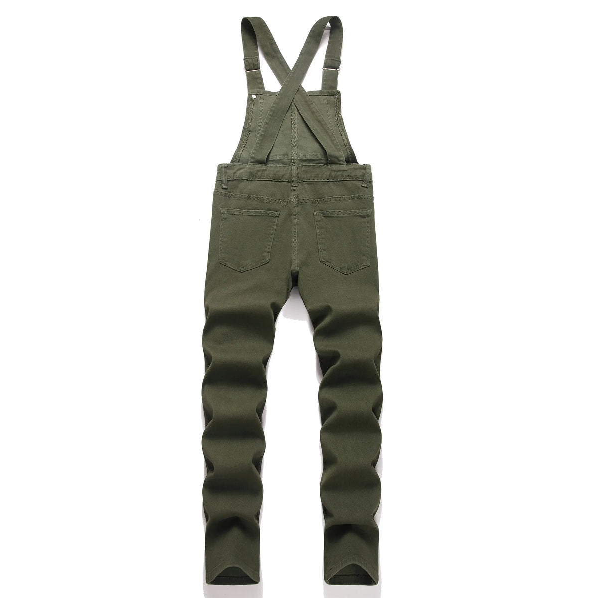 Men's Chic Solid Plain Military Green Cargo Pants - Adjustable Straps, Durable Fabric, Loose Straight-Leg, Year-Round Outdoor Casual Long Menswear Bottoms with Suspender Buttons, Multi-Size