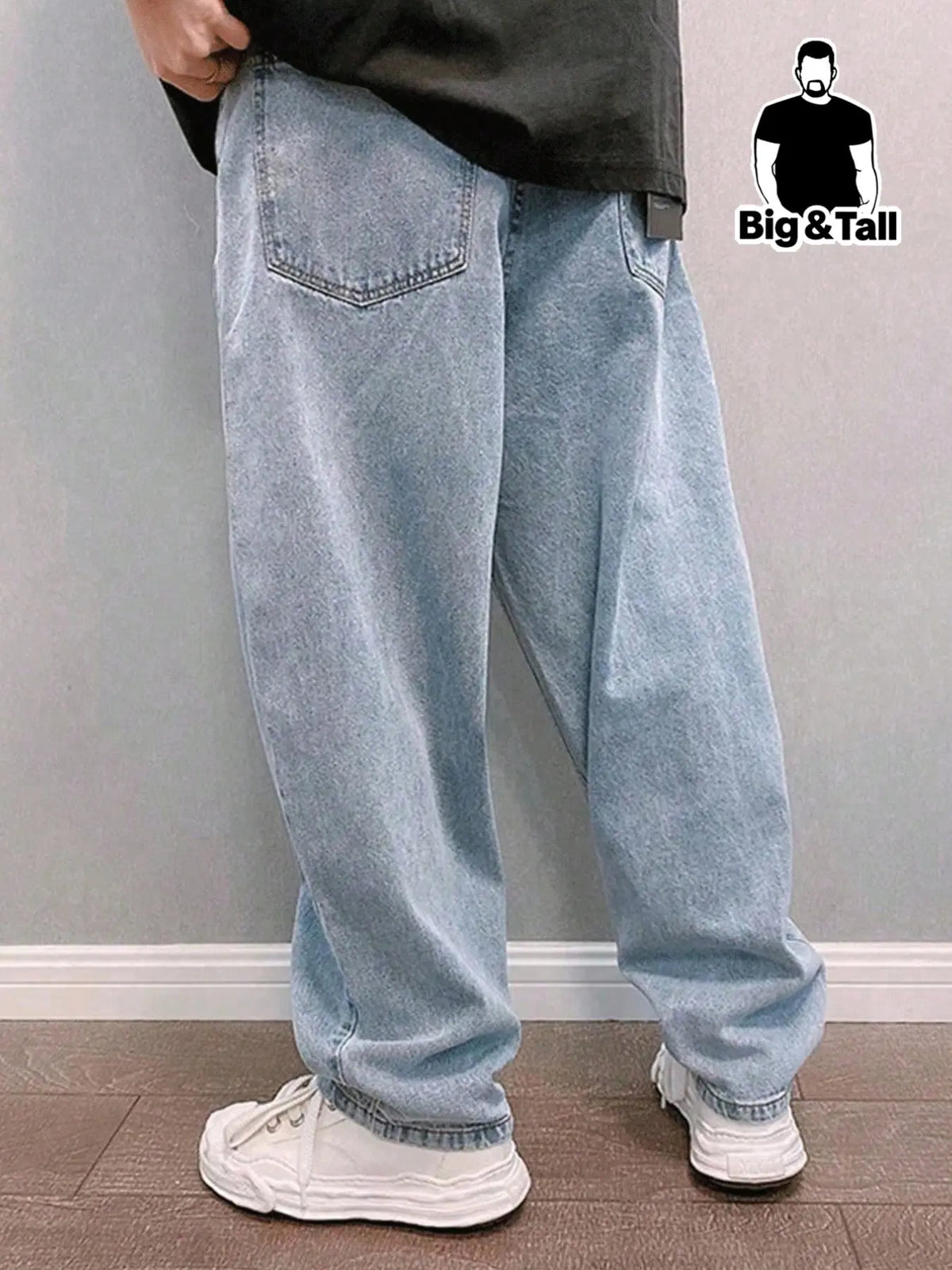 Men's Loose Baggy Straight Leg Design Vintage Washed Denim Light Blue Wide Leg Jeans, Plus Size Friendly, Oversize, Comfortable Casual Pants for All Seasons