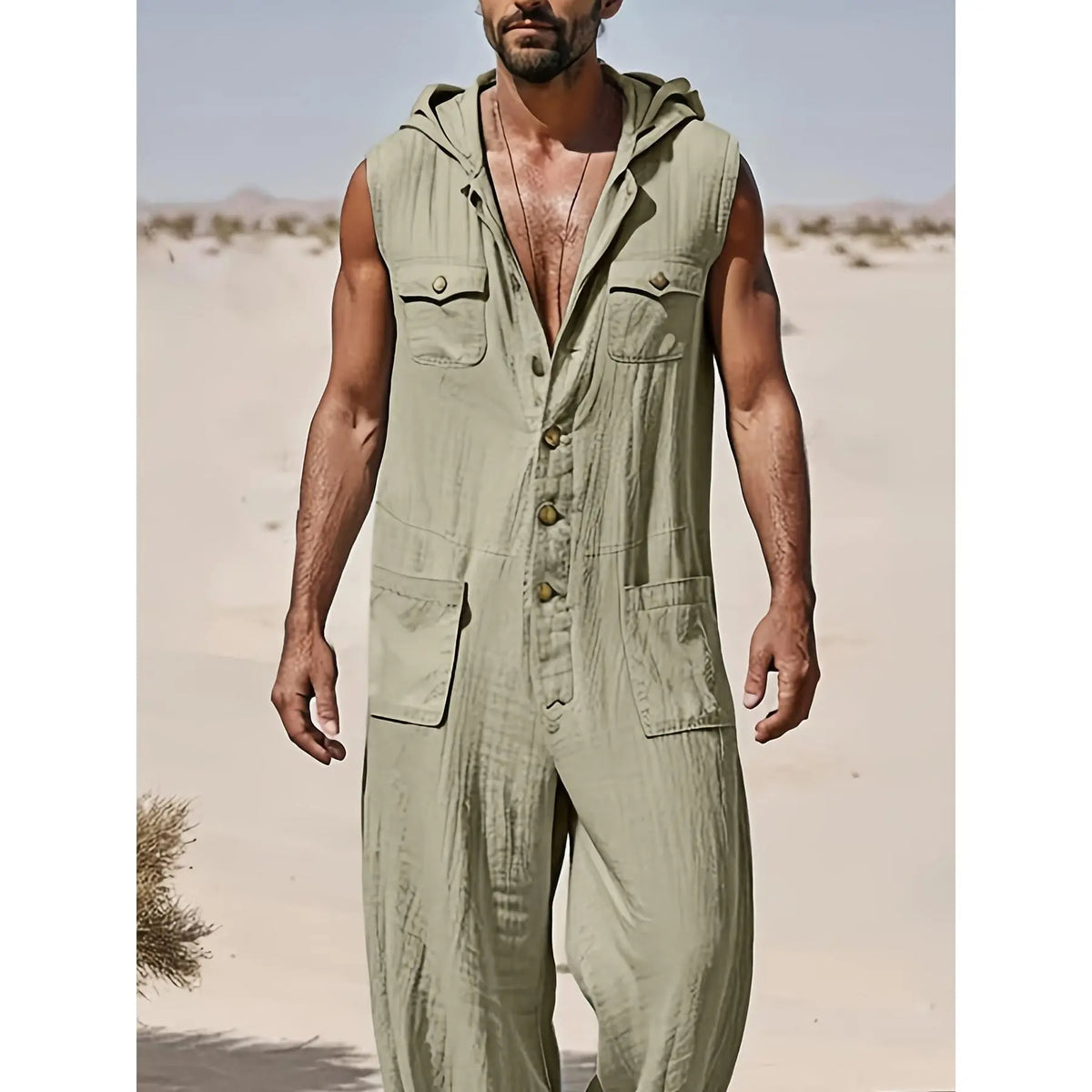 Mens Leisure Linen Jumpsuit