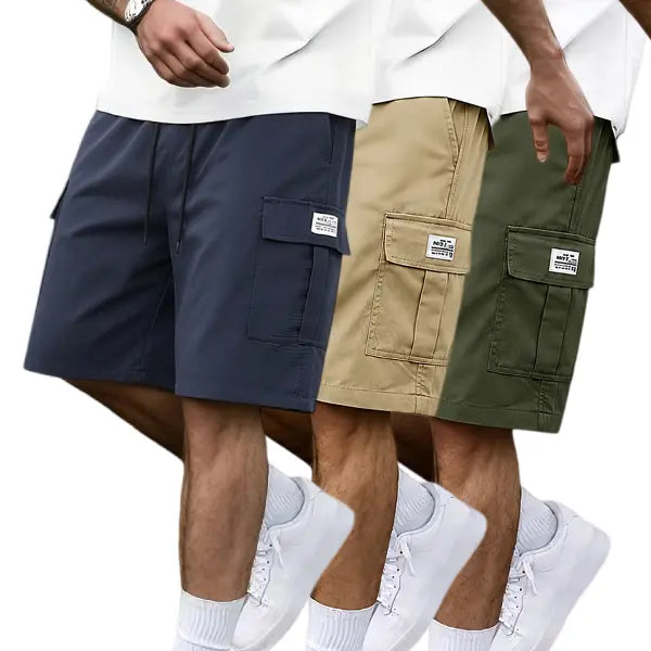Men's Plus Size 3-Piece Plain Shorts Set - Earth Yellow, Black, Gray, Blue, Knee Length, Polyester, Slanted Pockets, Menswear, Sportswear, Activewear, Athletic, Versatile Casual Summer Outing & Travel Wear