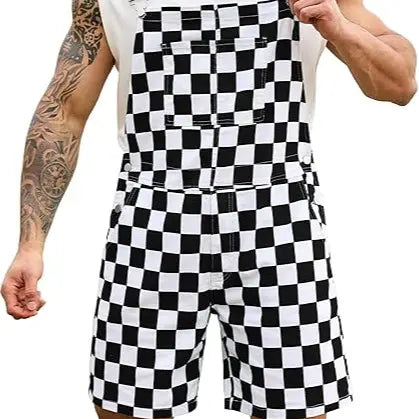 OPDNBON Christmas Checkered Bib Overalls for Men and Women Thanksgiving Stretchy Denim Adjustable Straps Jumpsuit Shorts Work Coveralls Football Game Outfits Spring Fashion Menswear Womenswear