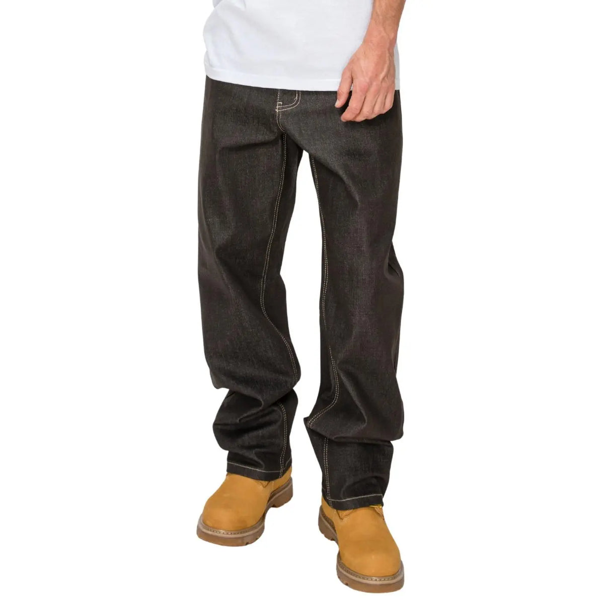 VICTORIOUS TERRA Men's Baggy Fit Raw Denim Jeans, 5-Pocket Streetwear Style in Breathable Stretch Cotton, Fabric, Soft, Stylish, Casual, Classic, Menswear, Hem