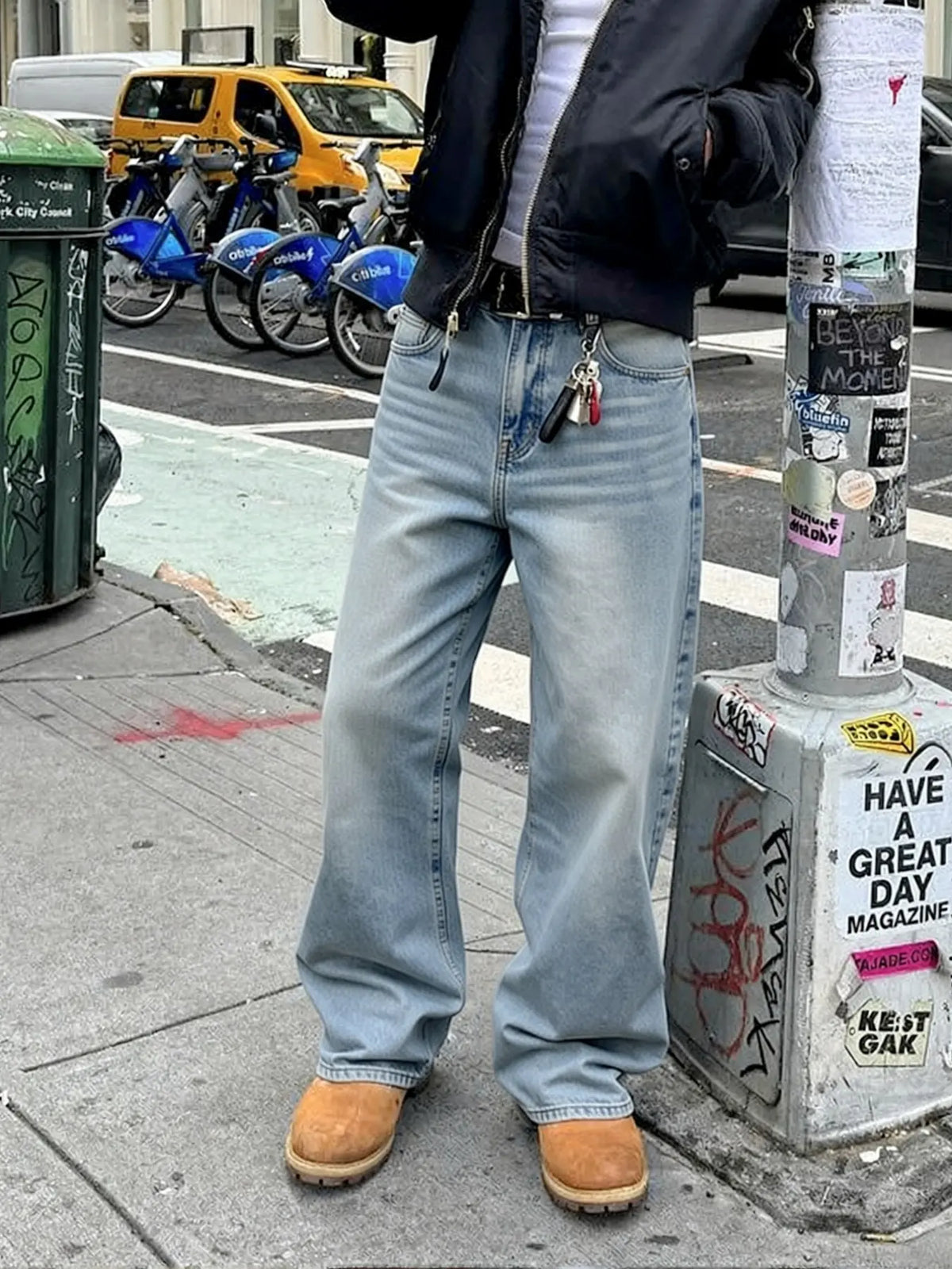 Men's Vintage Washed Classic Loose Fit Denim Jeans, Pocket, Urban Street Style Streetwear, Loose Street Fashion, Casual Daily Wear, Natural Waist, Zipper Fly, All Seasons, Loose Jeans Trousers, Pants, Plain Jeans Pants