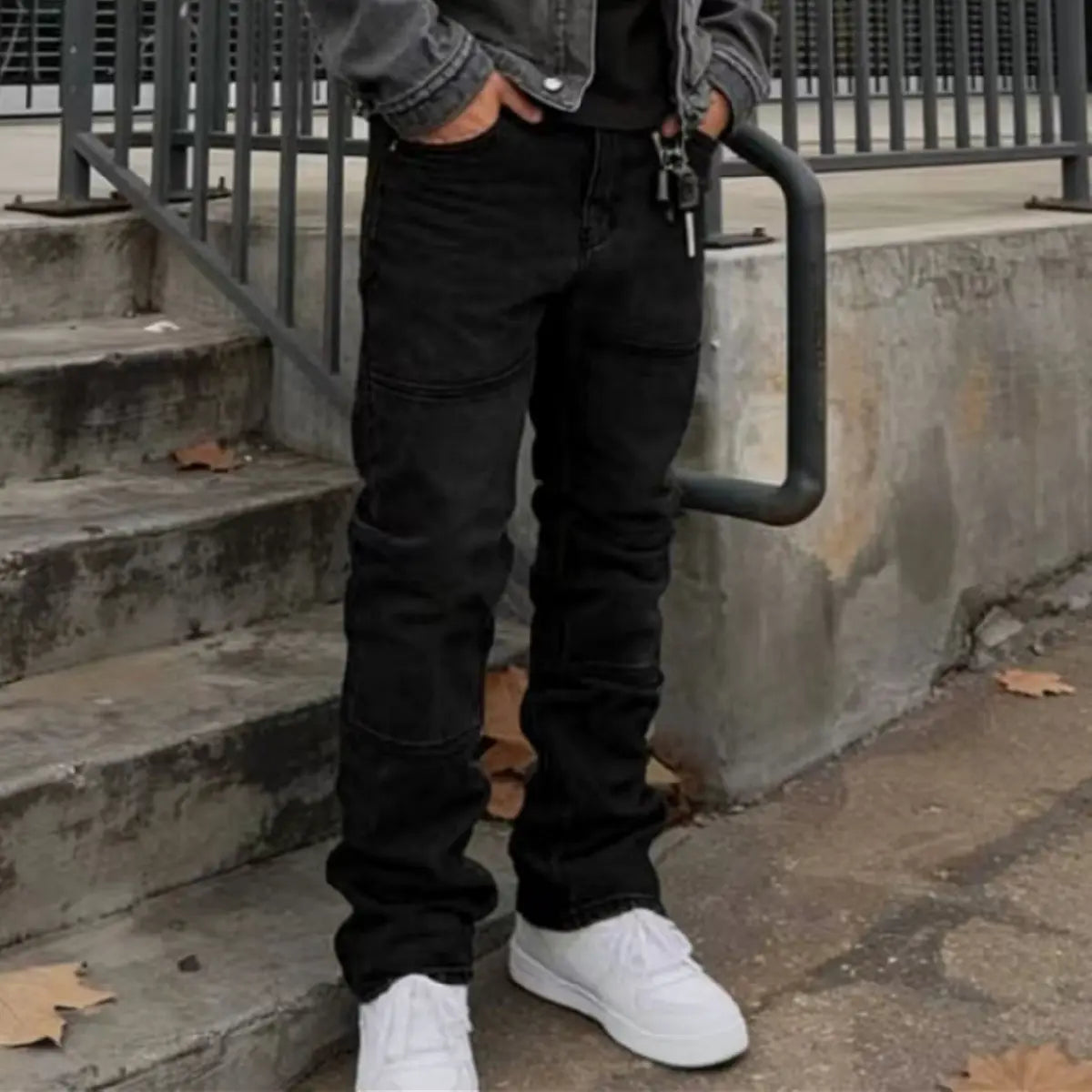 New Streetwear Men Stylish Baggy Regular Fit Jeans Men's Trousers Solid color Splice Loose Straight Casual Denim Pants Deals For You