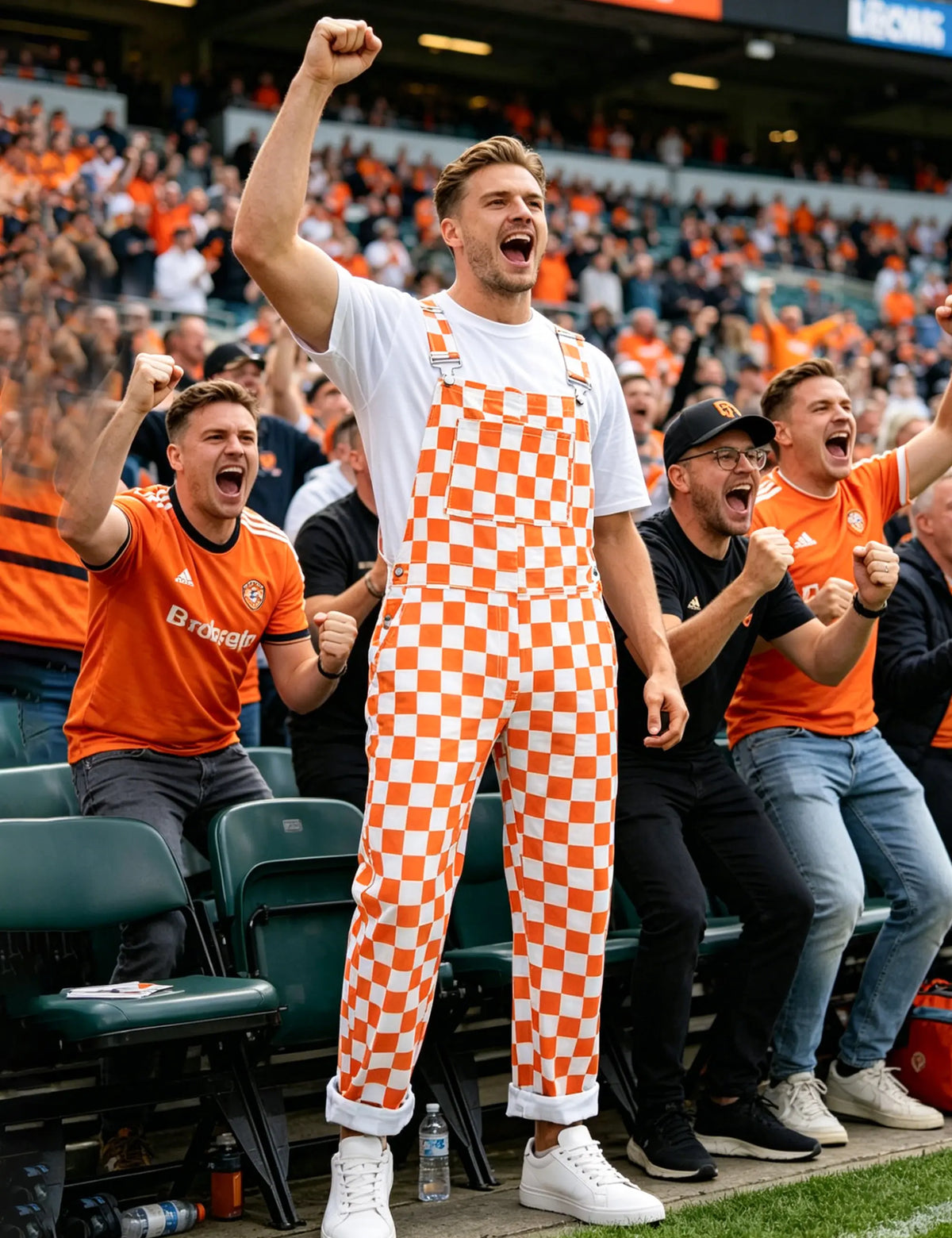 YUANBANG Football Fans Checkerd Overalls for Men and Women Stretch Denim Bib Coveralls Fashion Fall Winter Casual Comfy Rompers Game Day Outfits Teacher Wear Gifts for Dad Son Mom Y2K Menswear Womswear