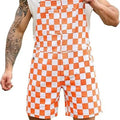 OPDNBON Christmas Checkered Bib Overalls for Men and Women Thanksgiving Stretchy Denim Adjustable Straps Jumpsuit Shorts Work Coveralls Football Game Outfits Spring Fashion Menswear Womenswear