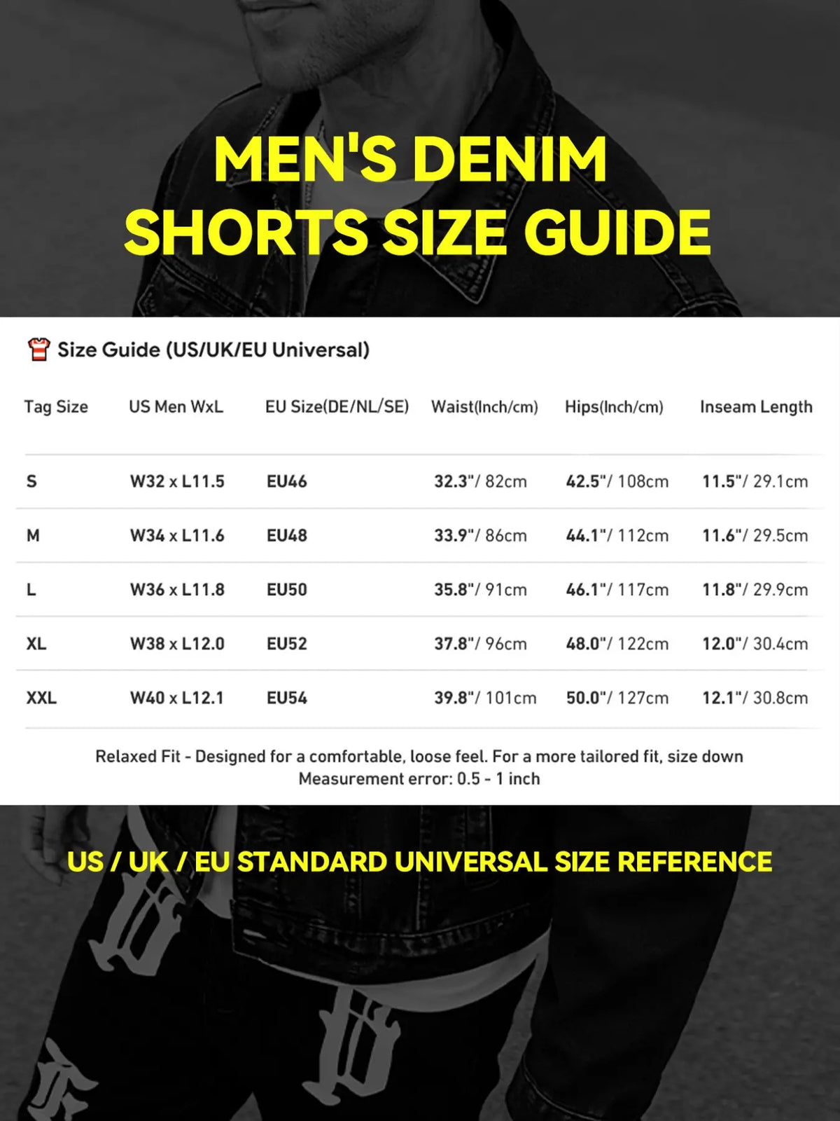 Men's Vintage Washed Distressed Denim Look Jean Shorts, Vintage Distressed Style, Size S (W32) to XXL (W40), Non-Stretch Streetwear Jorts, Menswear