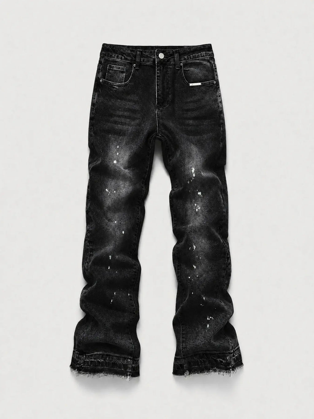 Men's Micro Flare Jeans, Loose-Fitting Button Fly Denim Pocket, Solid Color Y2K Streetwear Style, All-Season Wear, Washed Fabric, Patchwork Design, Hip Hop Jeans