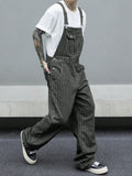 Men's Casual Striped Utility Denim Bib Overalls, Adjustable Shoulder Straps, Perfect for Work & Leisure Wear, Comfortable Fit, Fashion Casual Overalls