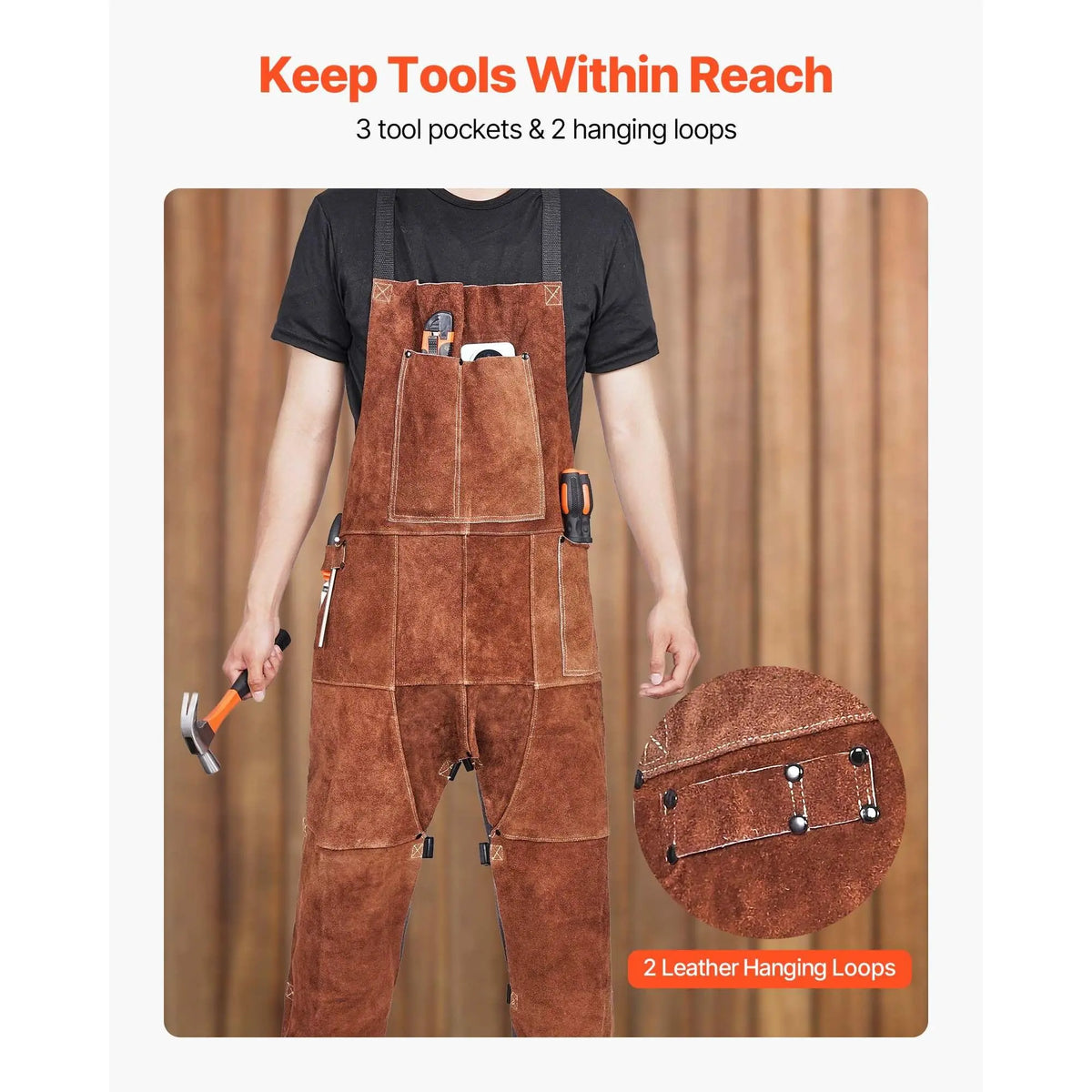 【toolupgrade】VEVOR Leather Welding Apron Split Leg, Heavy Duty Cowhide Flame Resistant Welding Pants for Men Women, Heat-Resistant Safety Apron with 3 Pockets for Woodworking, Gardening, Blacksmithing, L-Size