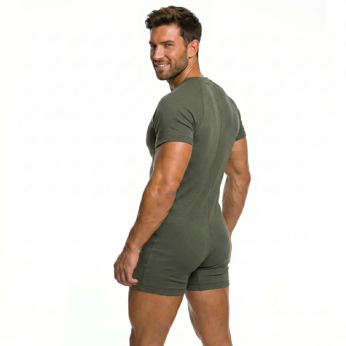 Men's Soft Cotton Blend Stretchy Knitting Short Sleeve Henley Overalls - Round Neck, Button-Front, Relaxed Boxers Bottoms, Minimalist Fit, Activewear, All-Seasons Casual Homewear Streetwear