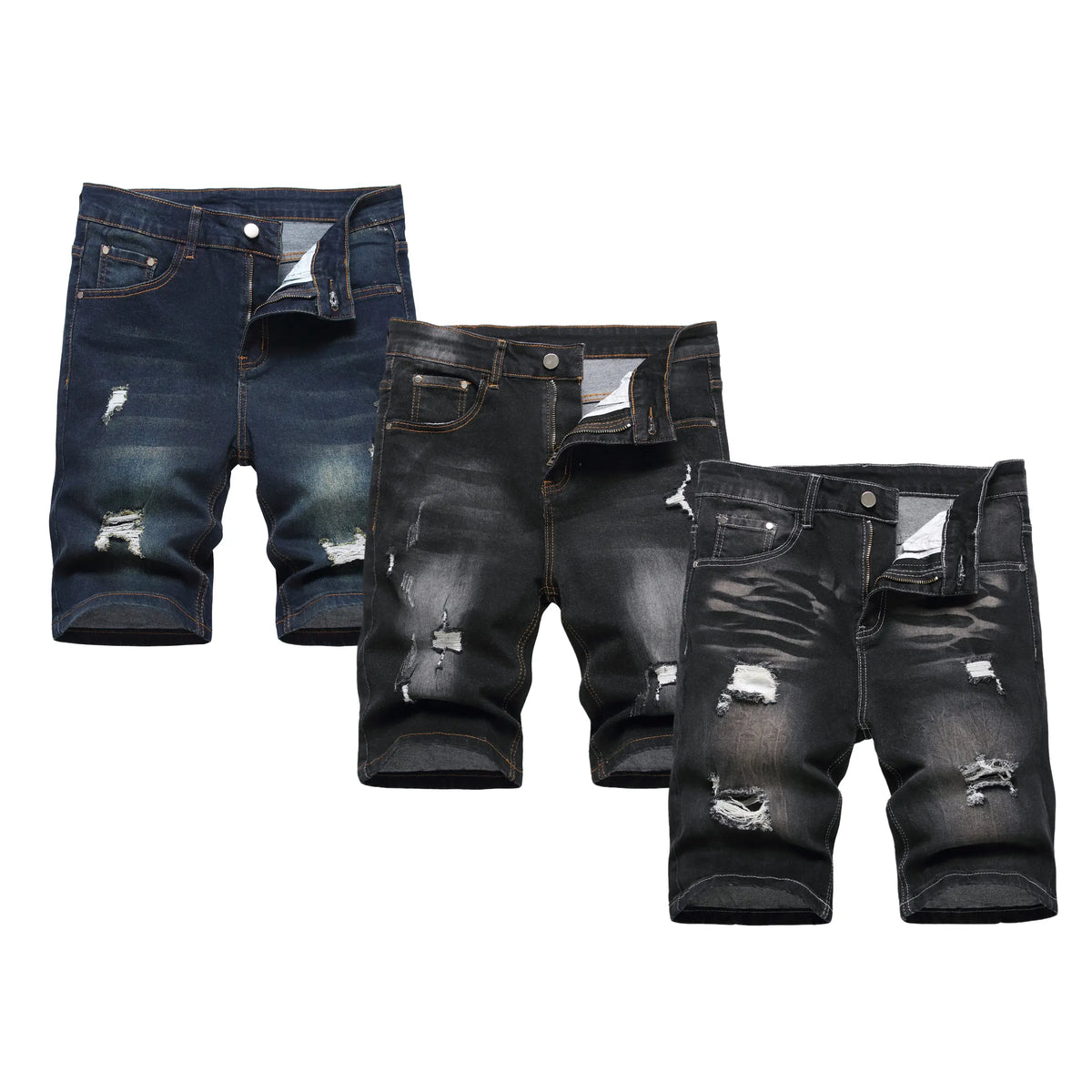 JUNBAOSS Men's MultiPack Slim Fit Stretch Denim ShortsRipped Skinny Jean Shorts for Men, Distressed FashionStraight Comfort Flex Waist Short Denim Jean, MenswearClassic Street Style Cotton Fabric Jean Natural HipsterPersonalized Stylish Jeans with Pockets