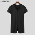 INCERUN Men's Basics Short-Sleeve Velvet Fabric Overalls Jumpsuit - Menswear Comfortable Stretch Sleepwear, Men's Home Loungewear Leotard