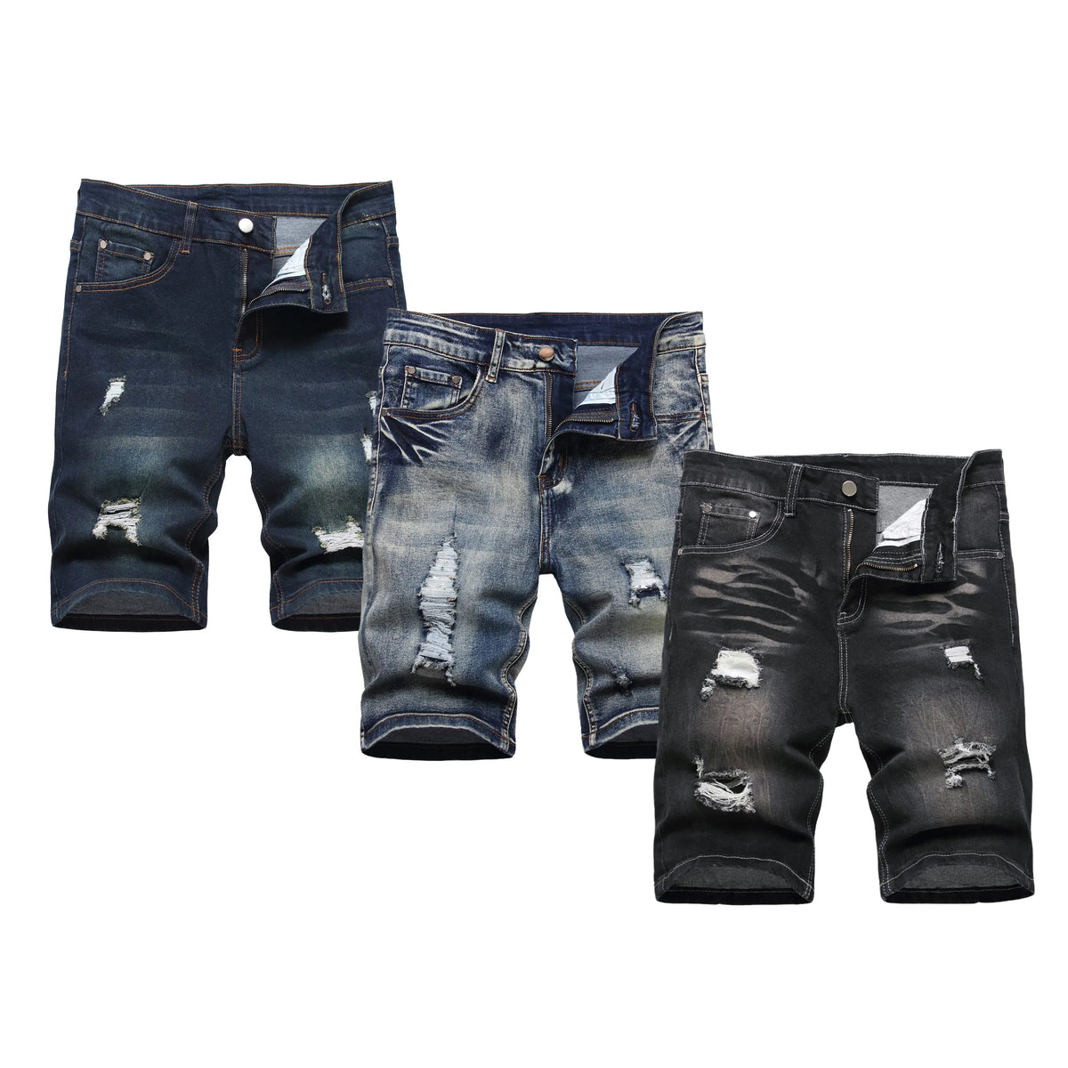 JUNBAOSS Men's MultiPack Slim Fit Stretch Denim ShortsRipped Skinny Jean Shorts for Men, Distressed FashionStraight Comfort Flex Waist Short Denim Jean, MenswearClassic Street Style Cotton Fabric Jean Natural HipsterPersonalized Stylish Jeans with Pockets
