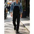 Men's Denim Blend Ripped Suspender Overalls - Casual Street Basics, Fitted Cut, Plain Design, Keyhole Back, All-Season, Machine Washable Menswear