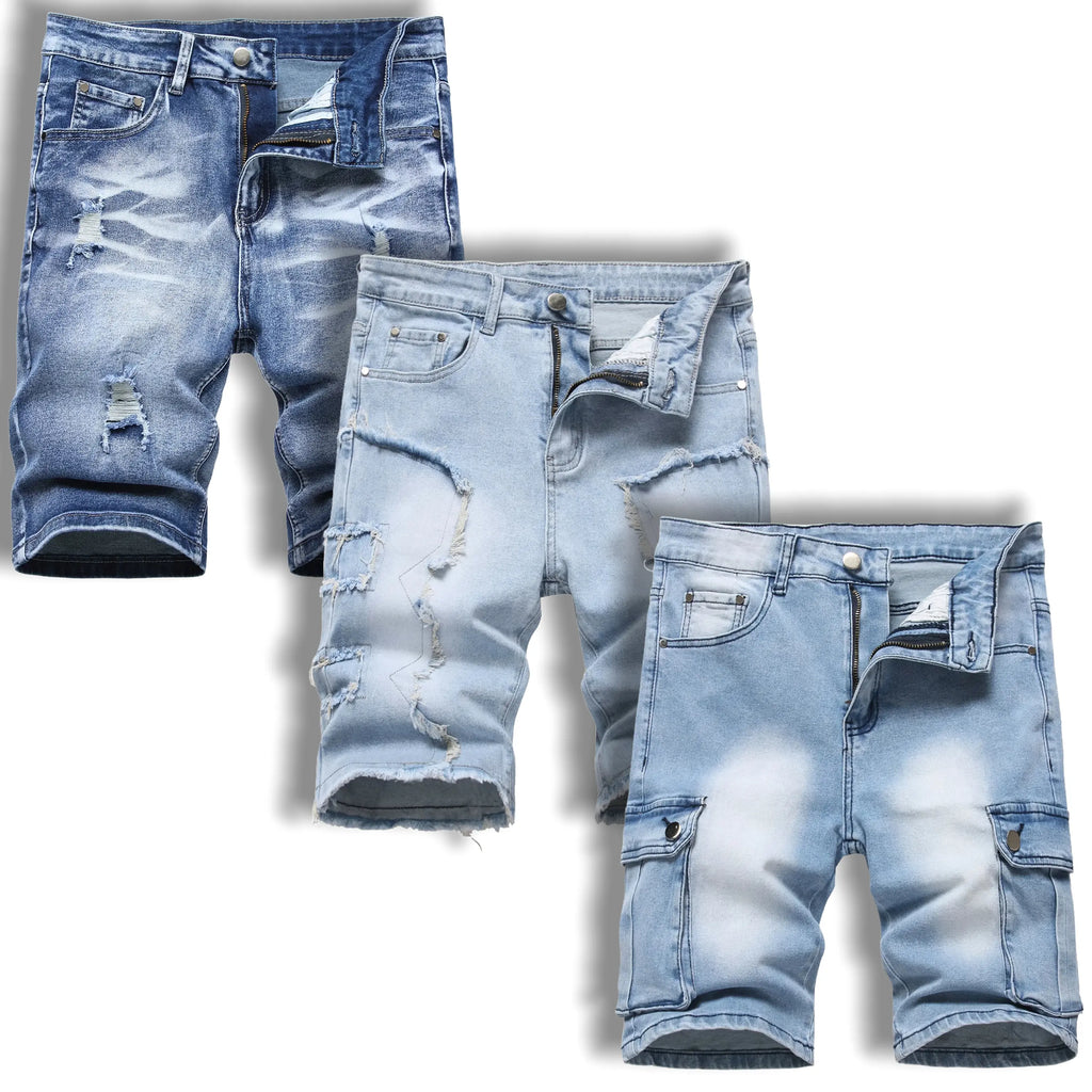 JUNBAOSS Men's MultiPack Slim Fit Stretch Denim ShortsRipped Skinny Jean Shorts for Men, Distressed FashionStraight Comfort Flex Waist Short Denim Jean, MenswearClassic Street Style Cotton Fabric Jean Natural HipsterPersonalized Stylish Jeans with Pockets