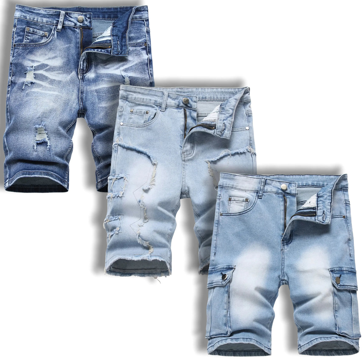 JUNBAOSS Men's MultiPack Slim Fit Stretch Denim ShortsRipped Skinny Jean Shorts for Men, Distressed FashionStraight Comfort Flex Waist Short Denim Jean, MenswearClassic Street Style Cotton Fabric Jean Natural HipsterPersonalized Stylish Jeans with Pockets