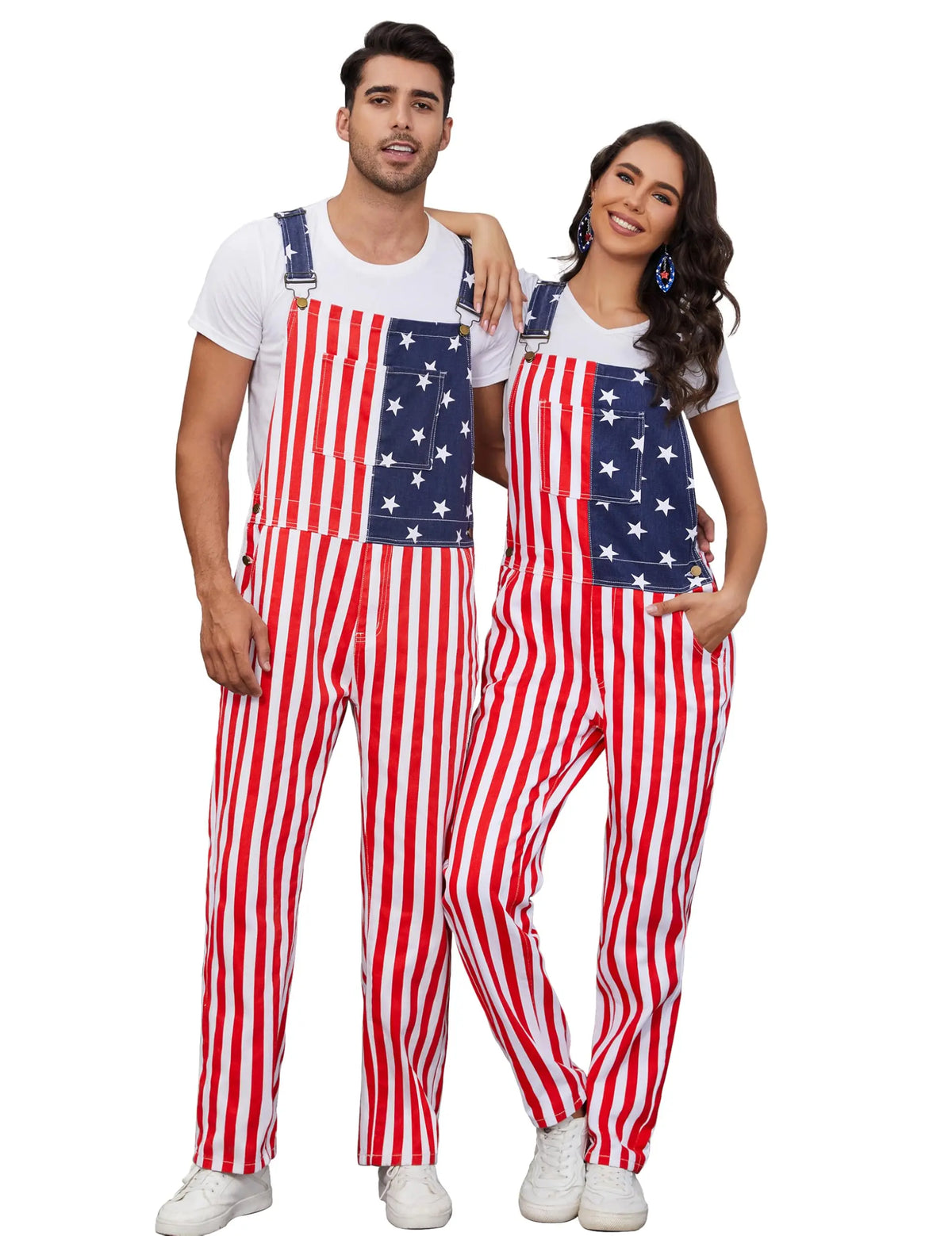 YXLUOKY Mens American Flag Bib Overalls With Zipper Denim Romper Adjustable Straps Usa Onesie 4th of July Jumpsuit(red white blueXL)