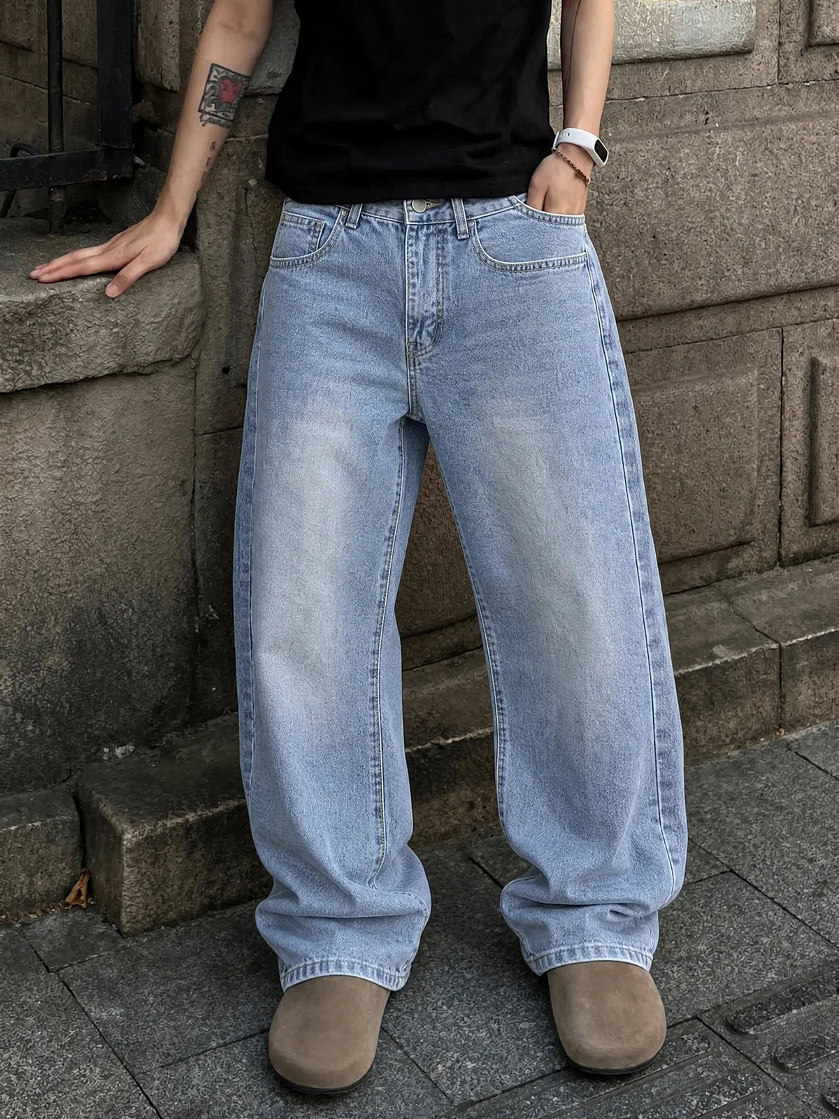 Men's Wide Leg Oversized High Waist Jeans, Loose Fit Baggy Denim Jeans, Washed Y2K Streetwear Style, All Season Wear, Unique Washing, Comfortable and Stylish