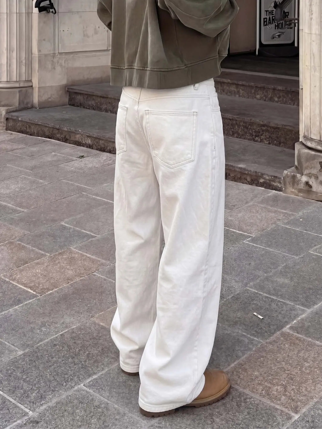 Men's summer refreshing pure white plain denim long pants, straight-leg loose fit, clean simple versatile style, loose comfortable suitable for summer, Loose casual menswear