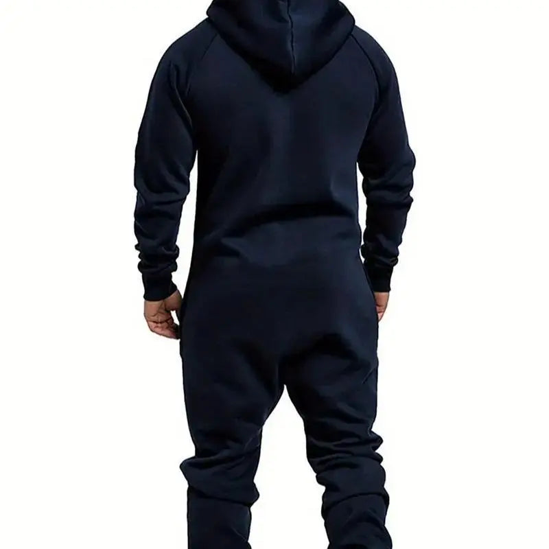 Set of 1 - Men's Hooded Fleece Lined Jumpsuit, Long Sleeve Full Zip Jumpsuit with Kangaroo BagGift