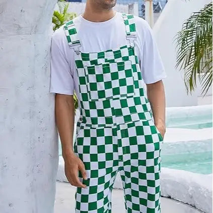 YUANBANG Football Fans Checkerd Overalls for Men and Women Stretch Denim Bib Coveralls Fashion Fall Winter Casual Comfy Rompers Game Day Outfits Teacher Wear Gifts for Dad Son Mom Y2K Menswear Womswear