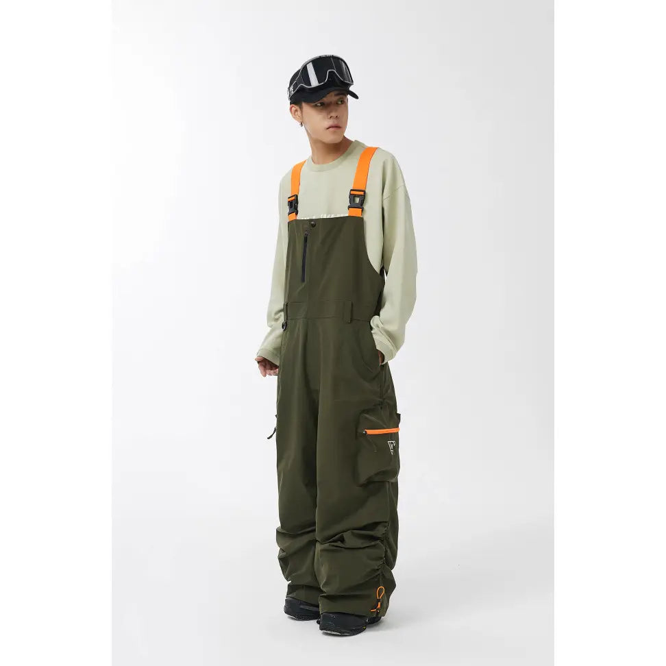 CHILLWHITE Oversize Snow Bib Pants - Army Green / Orange