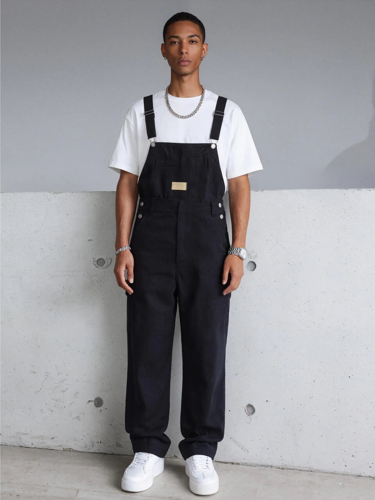 Men's Black Denim Overalls,Black Wide Leg Cargo Dungarees,Y2K Streetwear Classic Workwear Bib Overalls,Summer Casual Clean Fit Jumpsuit