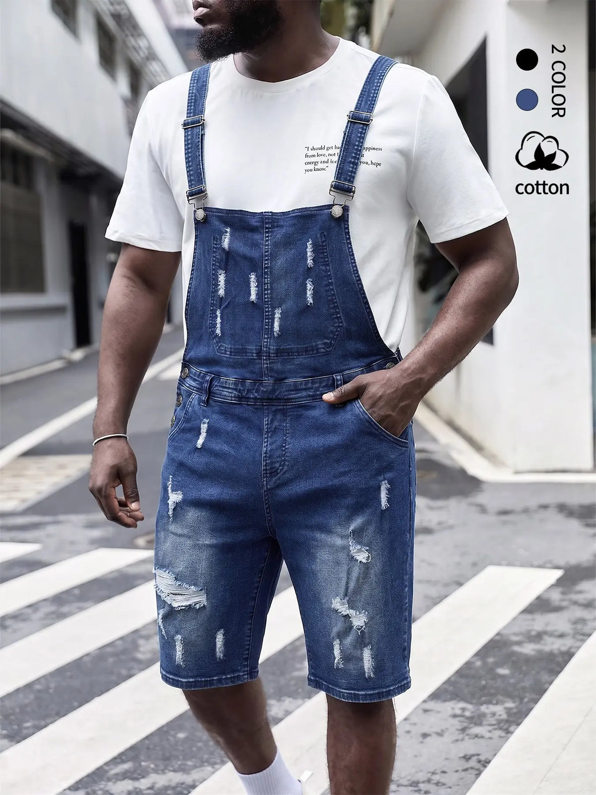 Cut Jean Y2K men's fashionable lip-shaped design denim ripped denim overalls, trendy street style overalls shorts, with belt loops, ideal for outdoor wear, simple design, Streetwear