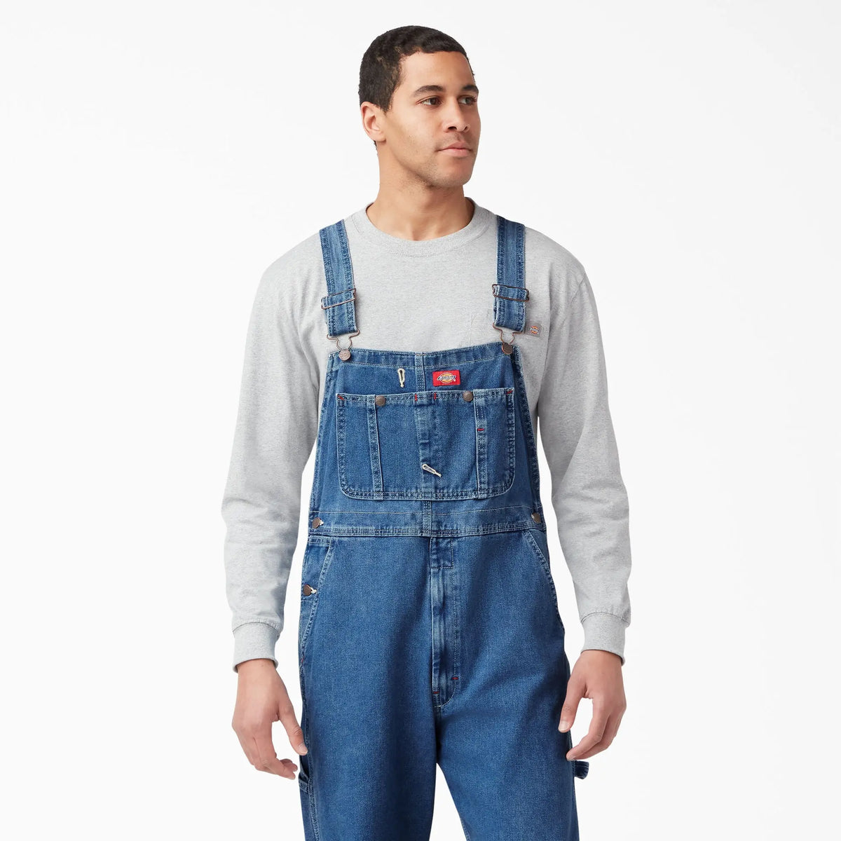 Dickies Stonewashed Indigo Bib Overalls,Durable Wear,Multiple Pockets,Hammer Loop,Classic Workwear Style