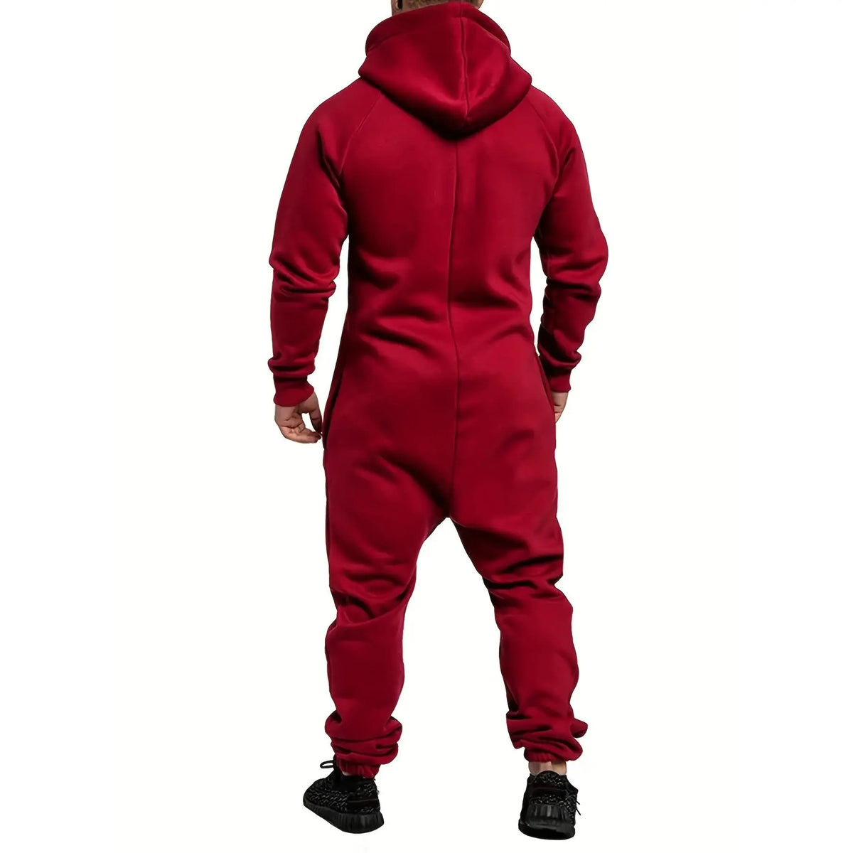 Men's Solid Hooded Wool-Polyester Knitting Sports Jumpsuit - Full-Length, Loose-Fit, Zip-Closure, Hand-Washable/Dry Clean, M/XXL Winter Casual Outdoor Wear