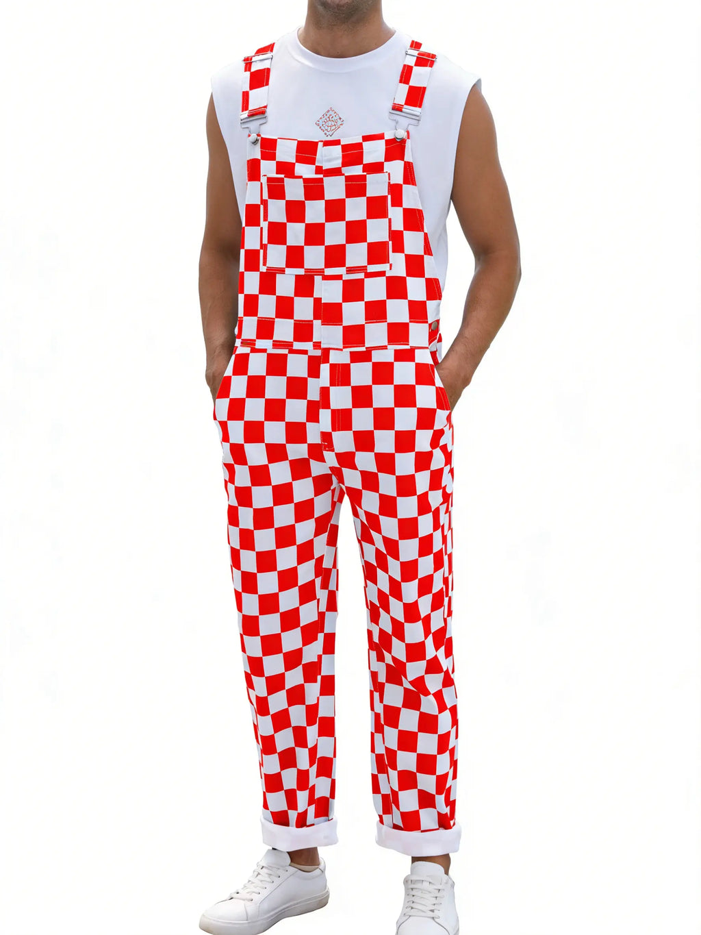 YUANBANG Football Fans Checkerd Overalls for Men and Women Stretch Denim Bib Coveralls Fashion Fall Winter Casual Comfy Rompers Game Day Outfits Teacher Wear Gifts for Dad Son Mom Y2K Menswear Womswear