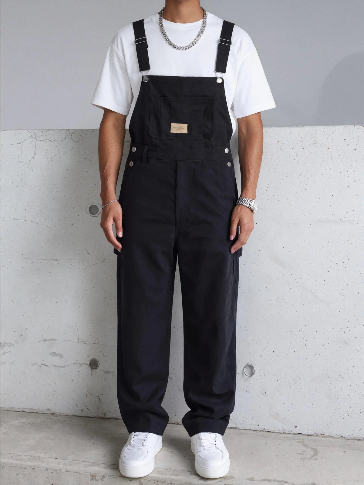Men's Black Denim Overalls,Black Wide Leg Cargo Dungarees,Y2K Streetwear Classic Workwear Bib Overalls,Summer Casual Clean Fit Jumpsuit