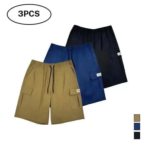 Men's Plus Size 3-Piece Plain Shorts Set - Earth Yellow, Black, Gray, Blue, Knee Length, Polyester, Slanted Pockets, Menswear, Sportswear, Activewear, Athletic, Versatile Casual Summer Outing & Travel Wear