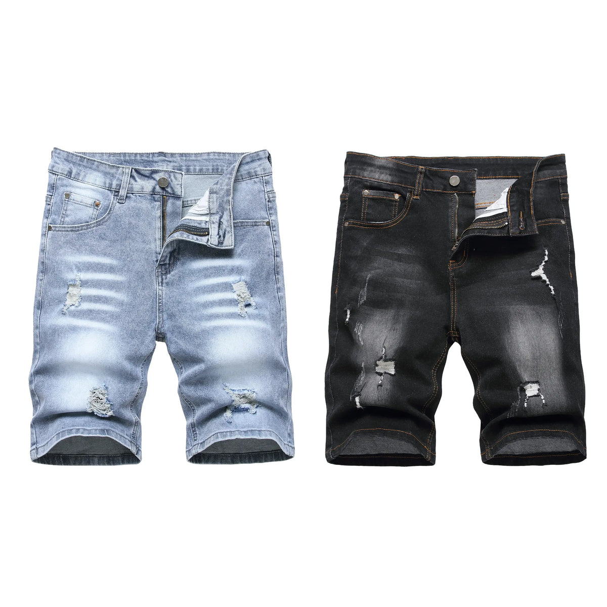 JUNBAOSS Men's MultiPack Slim Fit Stretch Denim ShortsRipped Skinny Jean Shorts for Men, Distressed FashionStraight Comfort Flex Waist Short Denim Jean, MenswearClassic Street Style Cotton Fabric Jean Natural HipsterPersonalized Stylish Jeans with Pockets
