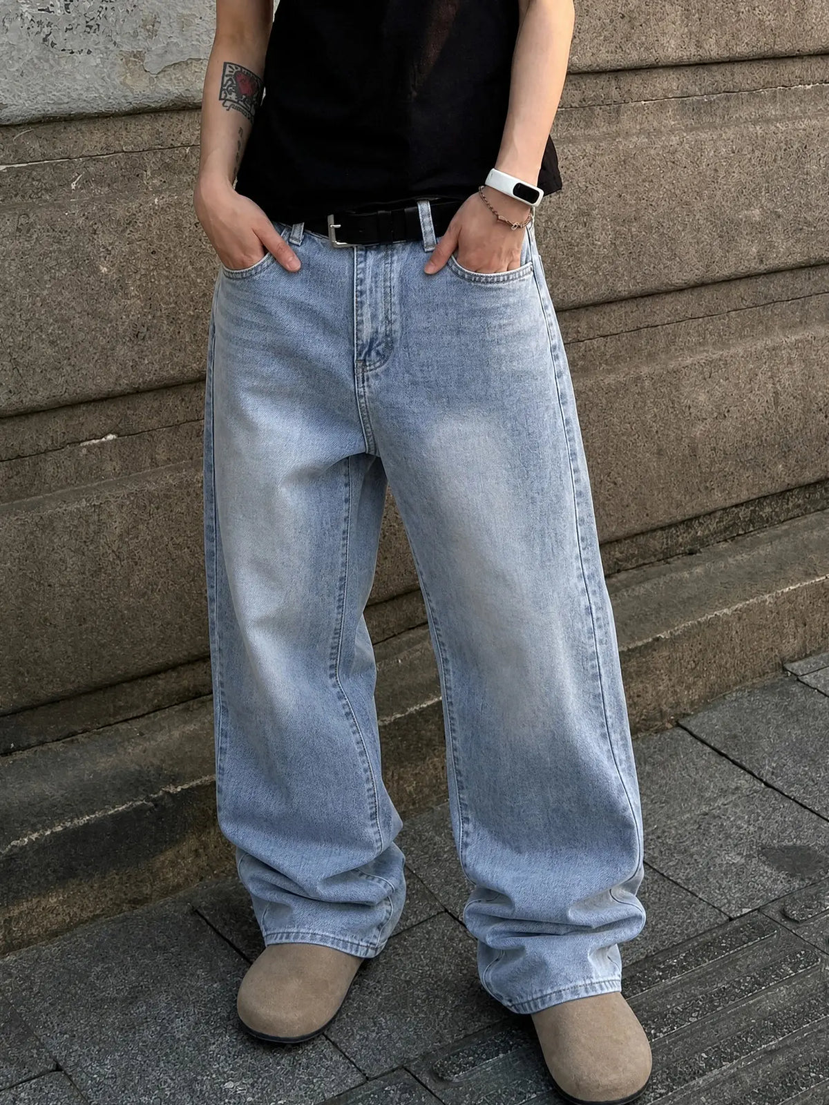 Men's Wide Leg Oversized High Waist Jeans, Loose Fit Baggy Denim Jeans, Washed Y2K Streetwear Style, All Season Wear, Unique Washing, Comfortable and Stylish
