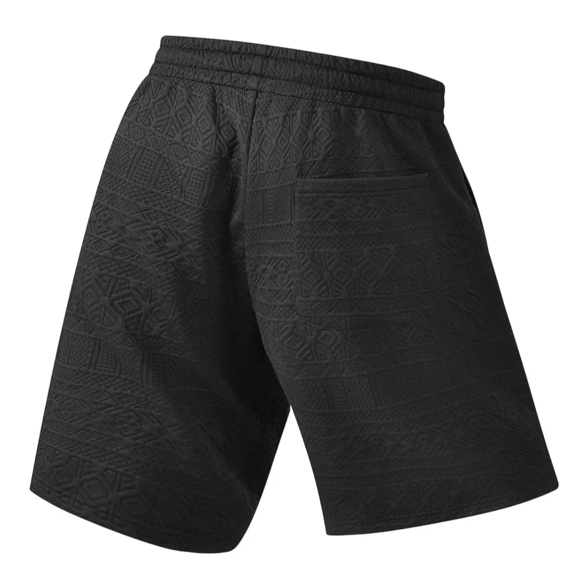Men's 2-Piece Textured 2-Tone Casual Shorts Set, Black & White Geometric Embossed Pattern, Elastic Waist with Tassel Drawstring Tie, Breathable Fabric, Breathable Fits, Fitted Cut for Summer Daily Driving/OOTD Wear