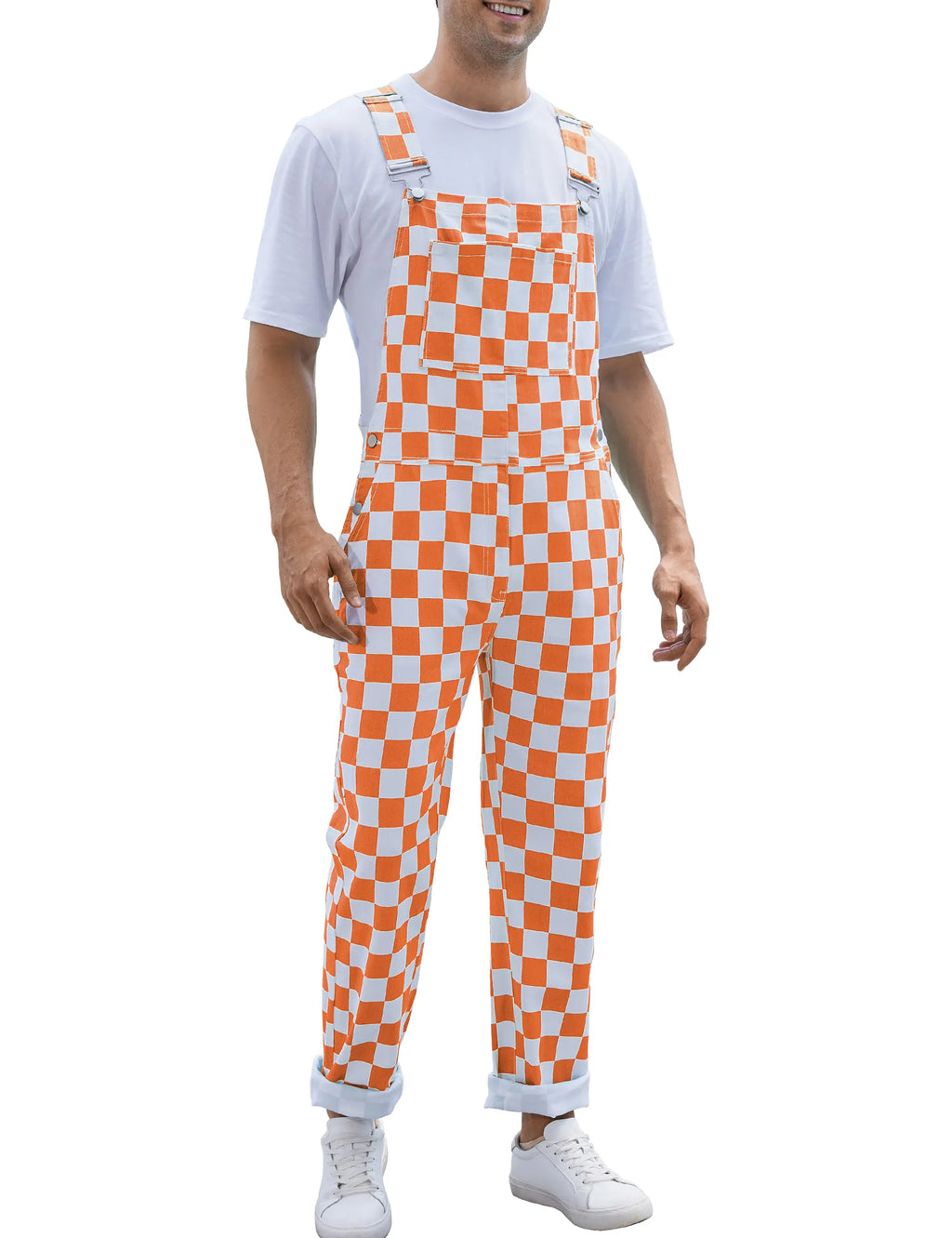 YUANBANG Football Fans Checkerd Overalls for Men and Women Stretch Denim Bib Coveralls Fashion Fall Winter Casual Comfy Rompers Game Day Outfits Teacher Wear Gifts for Dad Son Mom Y2K Menswear Womswear