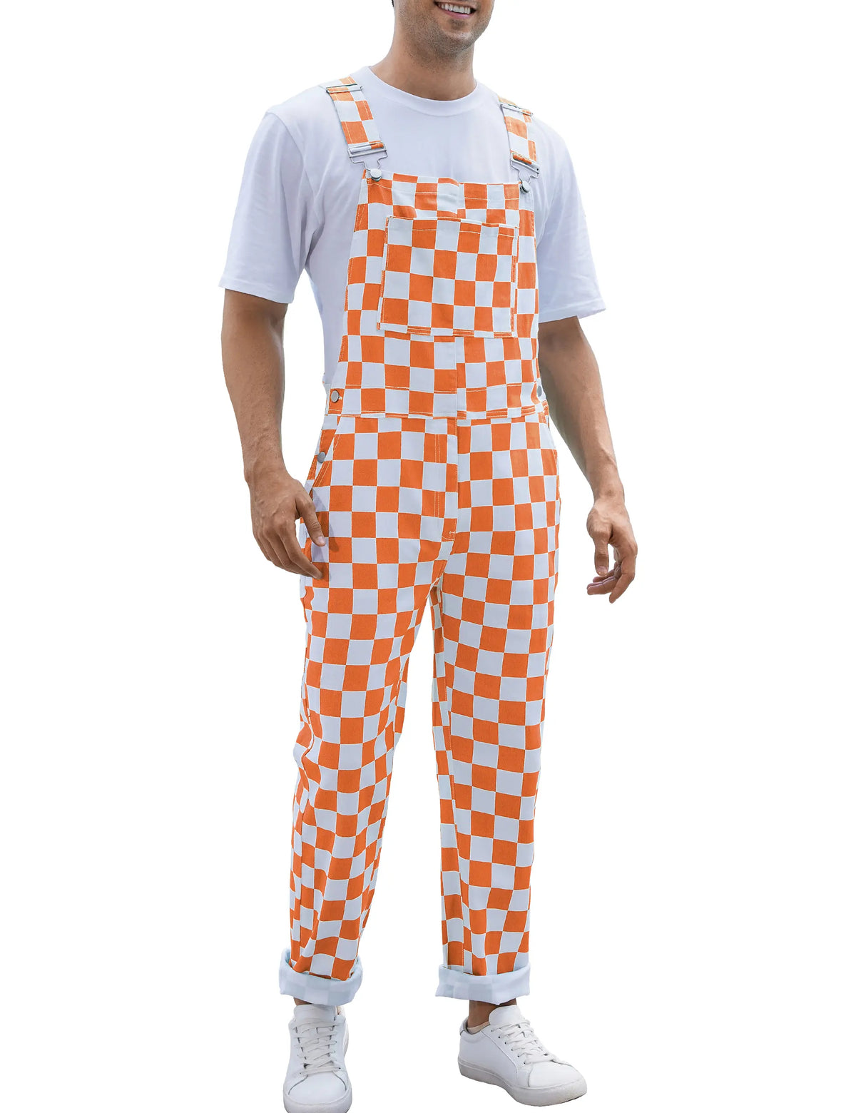 YUANBANG Football Fans Checkerd Overalls for Men and Women Stretch Denim Bib Coveralls Fashion Fall Winter Casual Comfy Rompers Game Day Outfits Teacher Wear Gifts for Dad Son Mom Y2K Menswear Womswear