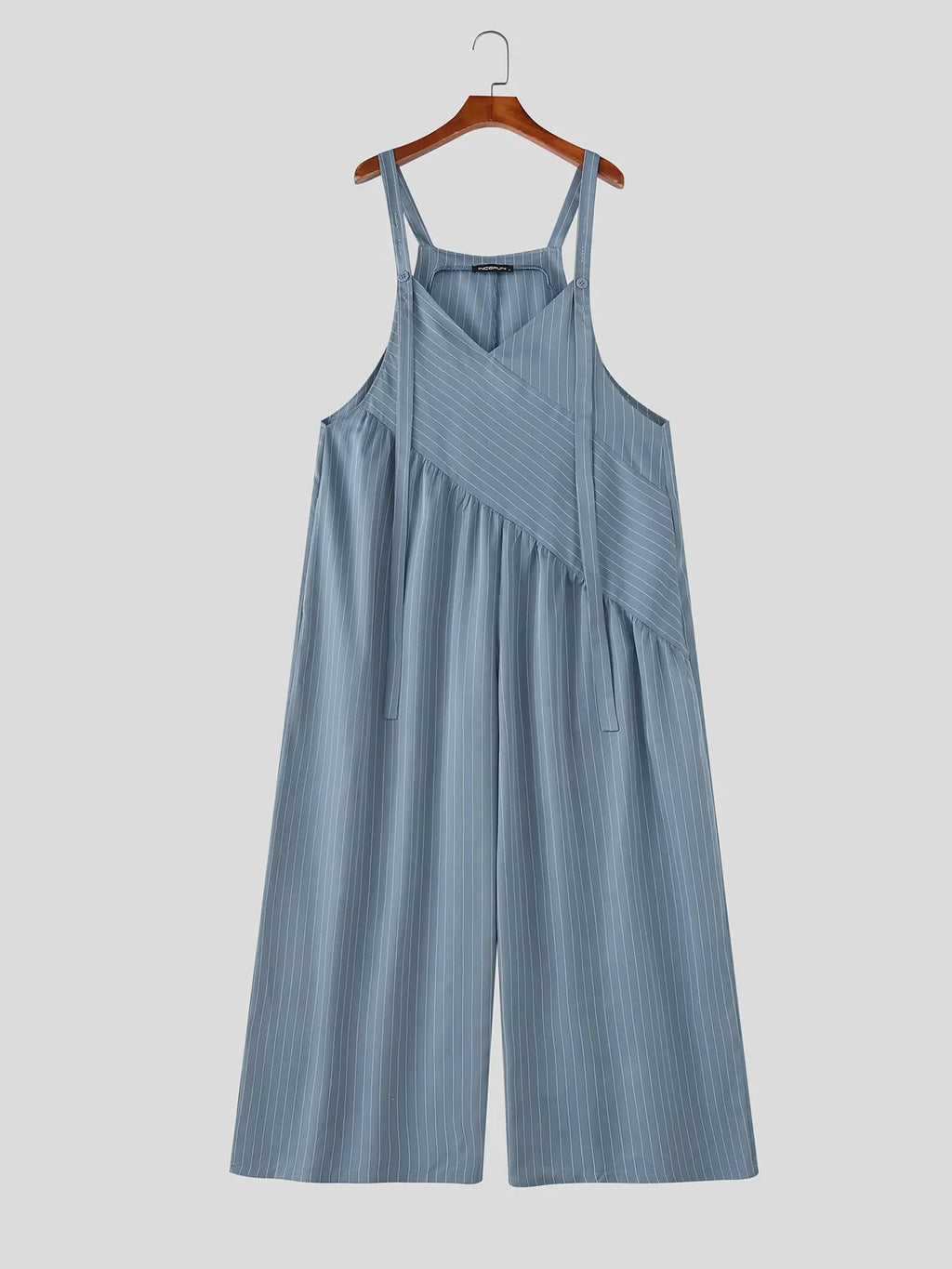 INCERUN Men's Fashion Casual Striped Wide Leg Suspender Pants Overalls, Stylish and Comfortable, Perfect for Daily Wear, Trendy Men's Clothing