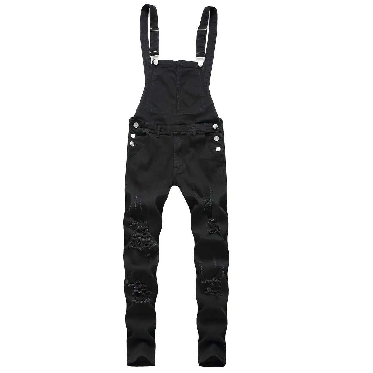 Men's Denim Blend Ripped Suspender Overalls - Casual Street Basics, Fitted Cut, Plain Design, Keyhole Back, All-Season, Machine Washable Menswear