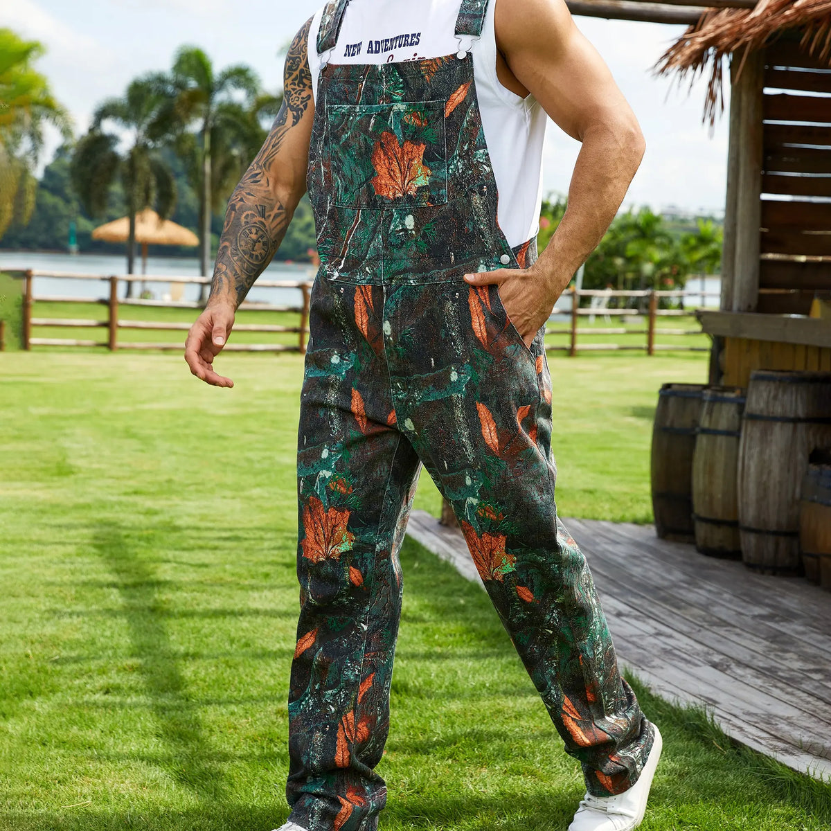 YUANBANG Stretchy Men's Camo Overalls Football Halloween Denim Camouflage Romper Fall Hunting Bib Turkey Season Gear Outdoor Fashion Pattern Coveralls Y2k Menswear Outfits Country Stuff Clothes Adjustable Straps Jumpsuit Winter Casual Pant Christmas Gifts