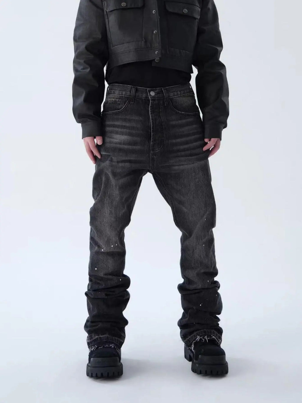 New Men Speckle ink Printed Loose Straight Jeans Pants Streetwear Men's High Quality Stylish Solid Denim Trousers Midrestock