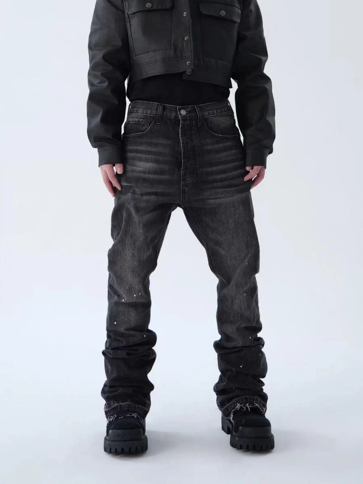 New Men Speckle ink Printed Loose Straight Jeans Pants Streetwear Men's High Quality Stylish Solid Denim Trousers Midrestock